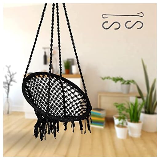Curio Centre Make in India Round Cotton Rope Hanging Swing for Adults & Kids with Accessories/Swing Chair for Indoor,Outdoor,Home,Patio,Yard, Balcony,Garden (145 x 57 x 43 cm,100 kgs Capacity, Black)