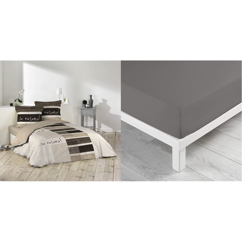 Parure 3 P et drap housse 140x190 cm pour créer une ambiance naturelle dans la chambre