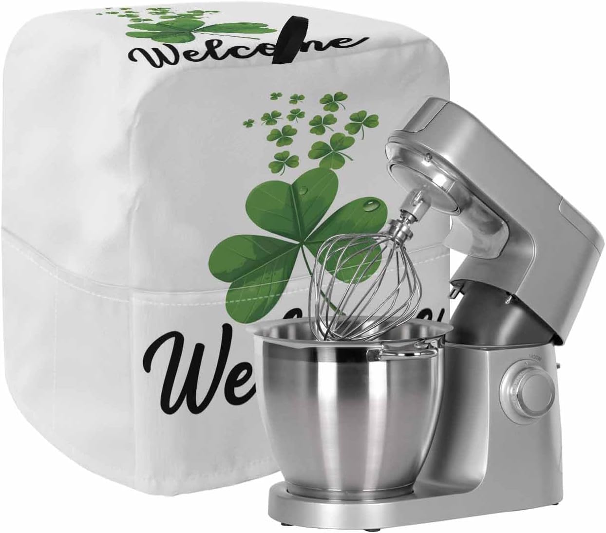 Happy St. Patrick's Day Stand Mixer Cover with Storage Pocket, Waterproof Kitchen Mixer Covers, Spring Lucky Green Shamrocks Kitchen Appliance Dust Cover Compatible with 4/4.5 Quart Mixers