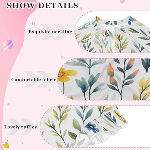 Flowers Cactus Bellflower Canna White Girl Long Sleeve 1 Piecing Swimsuit Sun Protection Swimwear Bathing Suit Toddler4