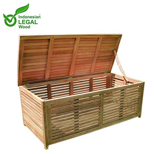 Mojawo XXL Teakbox Teak Kissenbox Auflagenbox Gartenbox aus Teakholz offene Lattung 145x70x65cm – Bild 4