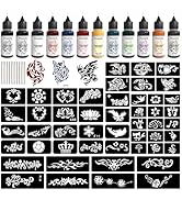 PFARRER Temporary Tattoo Kit12 Bottles Color Temporary Tattoo Ink,49 Big Pcs Stencils Kit for Bod...
