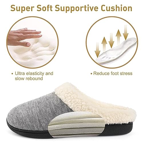Image of Wishcotton Fuzzy Women's Slippers, Warm House Shoes | Soft, Cozy, Memory Foam, Non-Slip, Slip-on, Closed Toe, for Indoor Outdoor Bedroom, Gifts for Women Mom
