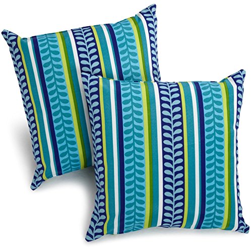 Blazing Needles All-Weather UV-Resistant Outdoor Knife Edge Pillows Set, Set of 2, 20", Pike Azure