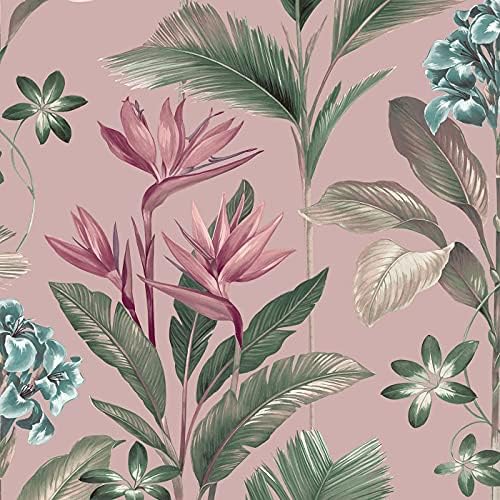 YöL Oliana Pink Wallpaper Green Blue Teal Floral Tropical