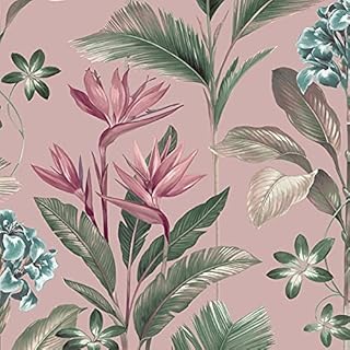 YöL Oliana Pink Wallpaper Green Blue Teal Floral Tropical