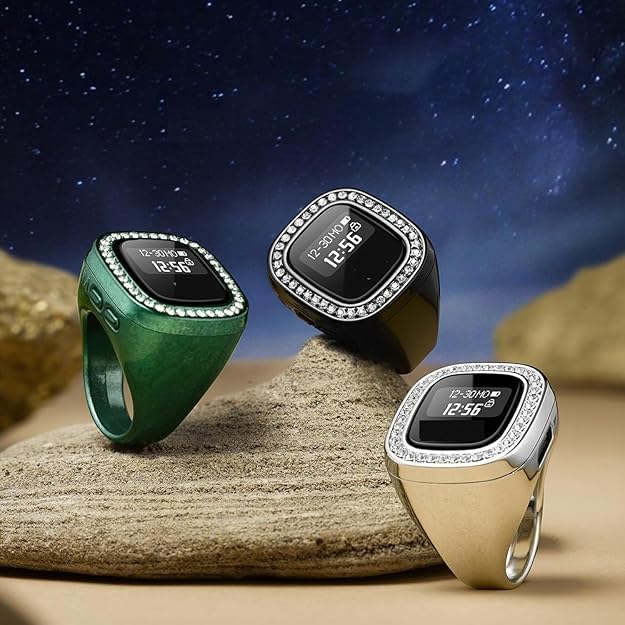 Image of Electronic Tasbih Ring with Large HD Display, Smart Digital Zikr Counter, Azan Reminder and Alarm, Rechargeable, for Men and Women, Multi Colour
