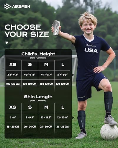 Airsfish Soccer Shin Guards for Kids Adults, CE Certified Shin Pads Sleeves Defender Protection Gear with Insert Pocket EVA Cushion Reduce Shocks and Injuries for Boys Girls Men (WhiteGold, Medium)
