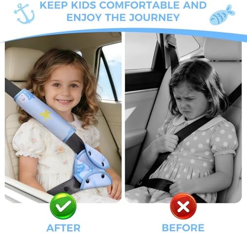 COOLBEBE Kids Seat Straps Cover Pad, Child Shoulder & Belly Comfort Cushion Set, Universal Seat Strap Cover for Booster, Strollers, High Chairs, Blue — view 4