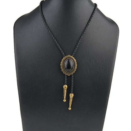 Image of Western Black Bolo Tie for Men and Women,Native American Leather Bolo Tie String