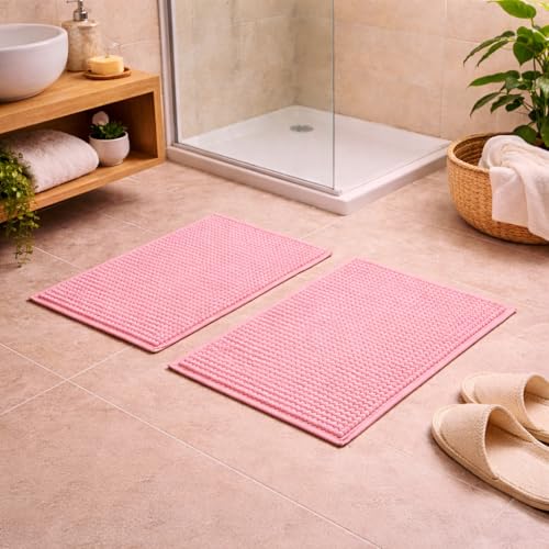 Kit 2 Tapetes Banheiro Bolinha Antiderrapante 38x58cm (Rosé)