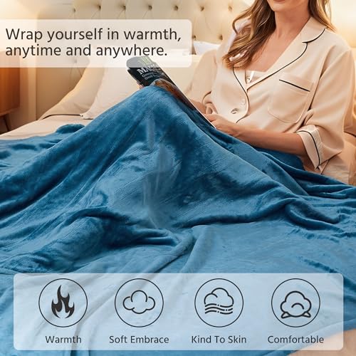 YUSTAL Electric Heated Blanket King Size 90" x 100", Soft Flannel for Bed, Couples, 10 Heat Settings, 1-12H Auto Shut Off, Dual Zone Controls, Overheat Protection, Machine Washable, Lake Blue — view 4
