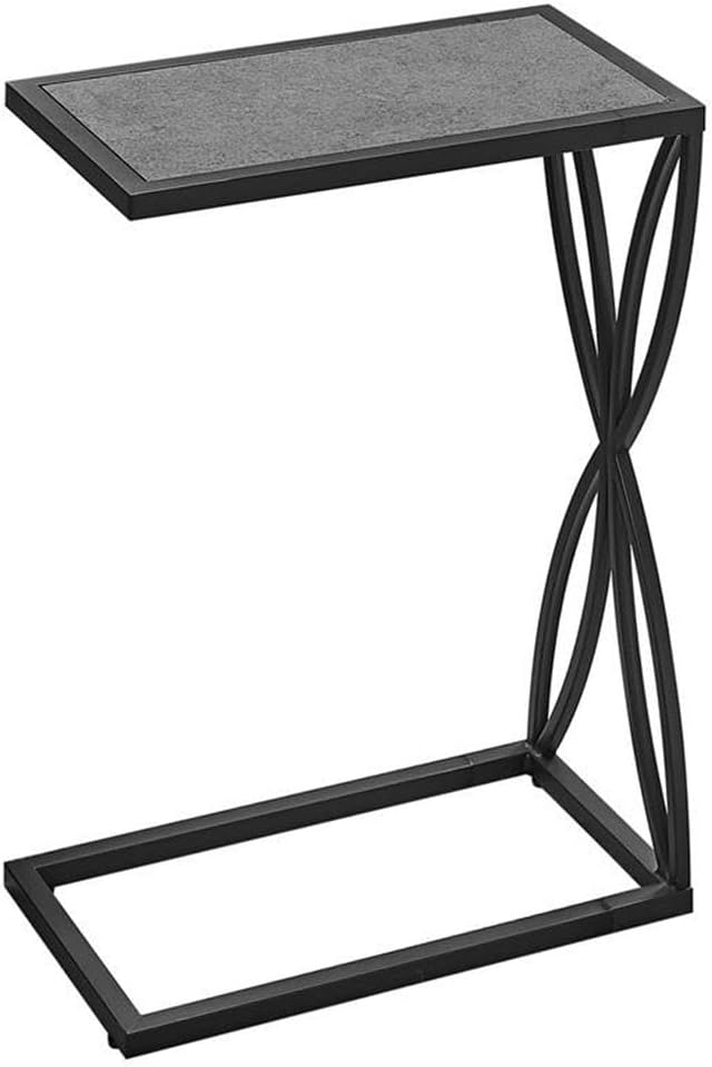 BOWERY HILL C-Shaped Accent Table, 25.25" H x 10.25" W x 18.25" D, Metal and MDF, Gray Stone-Look Finish, Black Geometric Frame, Rectangular End or Side Table for Living Room or Bedroom Use