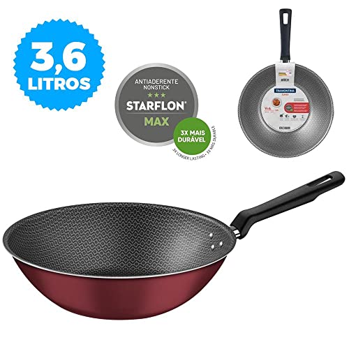 Wok Tramontina Loreto 28cm 3,6L Starflon Max Vermelho Wok Tramontina Loreto 28cm 3,6L Starflon Max Vermelho - Imagem 2