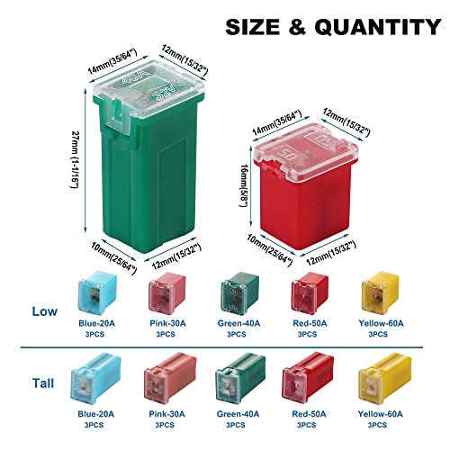 Crocsee 30 Pieces Car Fuses Assortment Kit, Tall/Standard And Low Profile Box Shaped Automotive Fuses For Ford, Chevy/Gm, Chrysler/Dodge, And Toyota Pickup Trucks, Cars And Suvs #TOP2