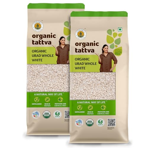 Organic Tattva, Organic Urad Whole (Sabut) White Gluten Free and Unpolished Dal, 1 Kg (Pack of 2)