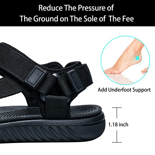 Mruiline Women's Hiking Sandals Adjustable Hook And Loop Straps Sport Sandal With Arch Support Water Shoes Size 7 Black #TOP2