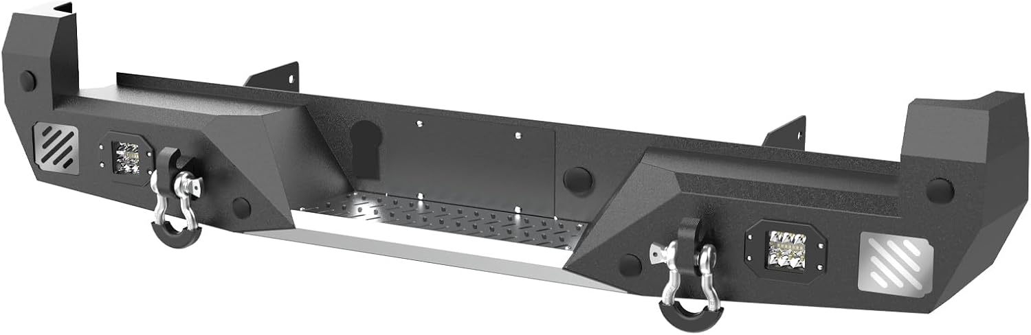 Rear Bumper Compatible with 2016 2017 2018 2019 2020 2021 2022 2023 Toyota Tacoma 3rd Gen, Full Width Off-road Pickup Truck Bumper with 2 x 39W LED Lights, 2 x D-rings,Sensor Holes,Black