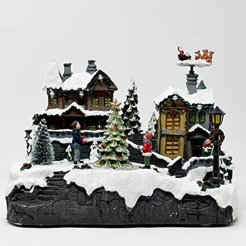 Allgala Crafted Polyresin Christmas House Collectable Figurine With Usb And Battery Dual Power Source-Reindeer Flying Over Town-Xh93418 #TOP4