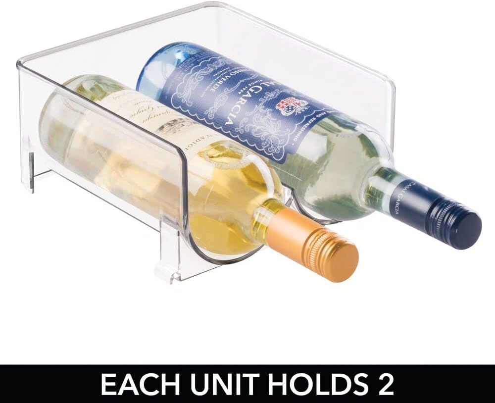 mDesign Plastic Free-Standing Wine Rack Storage Organizer for Kitchen Countertops, Table Top, Pantry, Fridge - Holds Wine, Beer, Pop/Soda, Water Bottles - Stackable, 2 Bottles Each, 4 Pack - Clear : Home & Kitchen