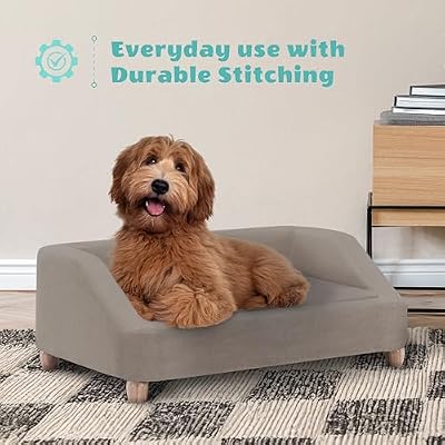 Critter Sitters 36-In. Microfiber Tan Rectangular Dog Sofa for Medium-Sized Dogs, Modern and Stylish Elevated Sofa Bed for Home or Apartment, Comfortable and Easy to Clean