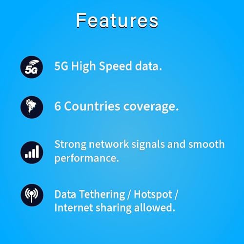 Miniatura 2 de TSIM Tarjeta SIM de América del Sur 30 días  6 GB de Internet en 5G4GLTE (Se permite compartir datos)  Uso en Brasil, Chile, Colombia, Argentina,