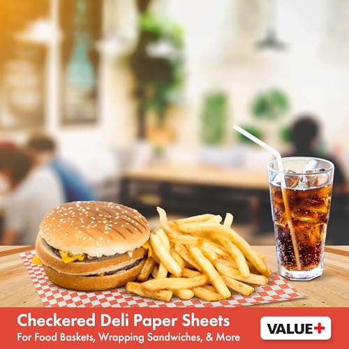 Value + (1000 Count) (14x14 Inch) Wrap Paper Checkered Red, Sandwich Paper Deli Basket Liner Wrap Food Basket Liners Wrapping Checkered Sheets for French Fries, Food Wrapping for Restaurants by Value + - Image 5