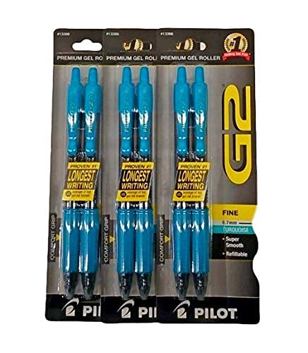 (3) Pilot G2 Turquoise Pens With Turquoise Ink, Retractable Gel Ink Rolling Ball, 0.7 Mm, Fine Point, 2-Pack (13366) #TOP25