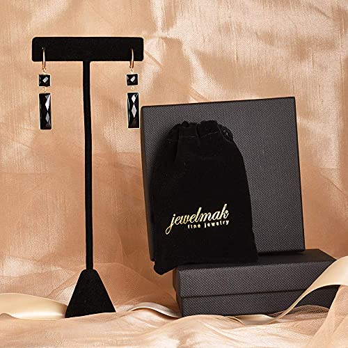 Jewelmak 14K Gold Dangle Black Onyx Earrings For Women - Rectangle & Square Bezel Cut Black Onyx Jewelry Gemstone Earrings - Genuine Fine Jewelry Gift Ideas For Her Anniversary Bridal & Birthday #TOP5