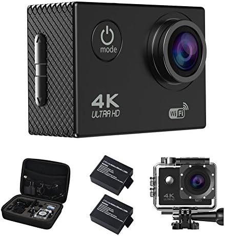 Action Camera, 4K16MP WiFi Waterproof Sports Diving Cam DV Camcorder 170° Ultra Wide-Angle Len with Sensor 2 Rechargeable Batteries/Floating Hand Grip and Accessories Kit