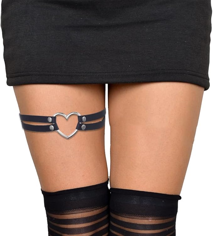 Bodiy Women Punk Belt for Leg Black Thigh Straps Goth Heart