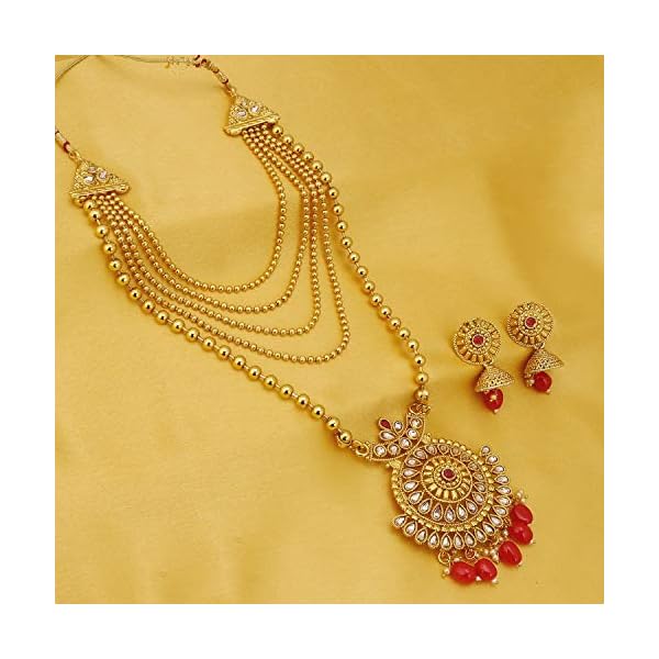 Sukkhi Gleaming Gold Plated Wedding Jewellery LCT Stone Long Haram Necklace Set For Women (N83784) - Image 4
