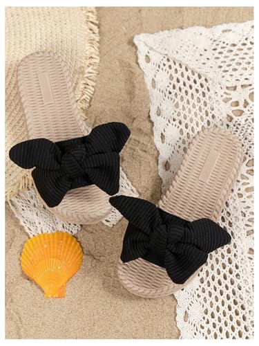 Image of GORGLITTER Girl's Sandals Summer Cute Fashion Trendy Beach Vacation Slides Sandals Bow Braided Slip on Dress Sandals