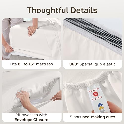 California Design Den King Sheets Set - Soft 100% Organic Cotton Sheets with Deep Pockets, Crisp Percale, Breathable and Durable Bedding Set - True Ivory by California Design Den - Used condition - Image 3