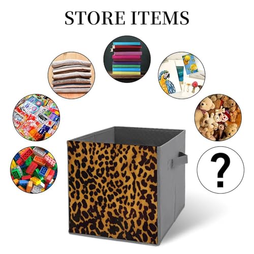 Cube de rangement pliable léopard en tissu pour étagère et garde-robe