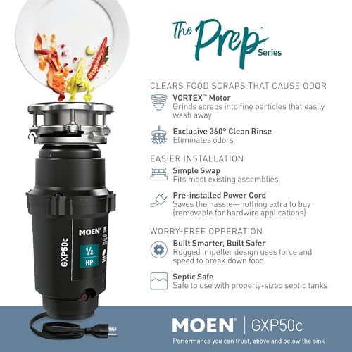 Image of Moen Prep Series PRO 1 /2 HP Continuous Feed Compact Garbage Disposal, Power Cord Included, GXP50C (Pack of 2)