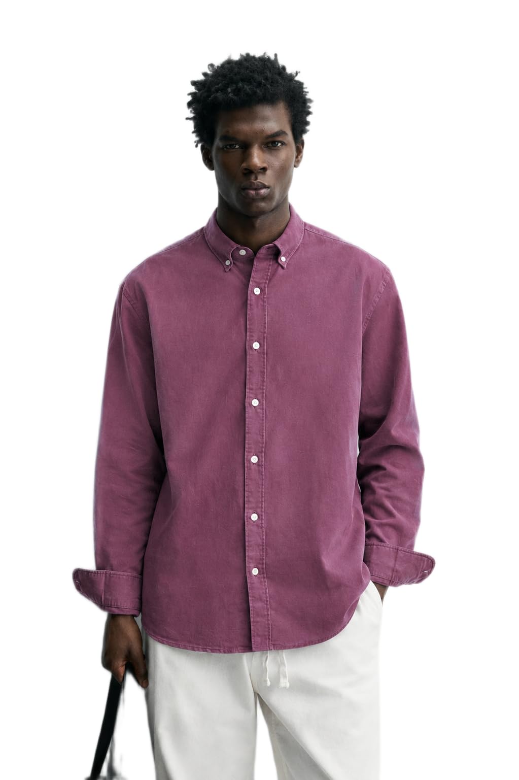 sylor Men's Long Sleeve Oxford Shirt in Vintage Mauve, V-Neck Dress Shirt-picture-55