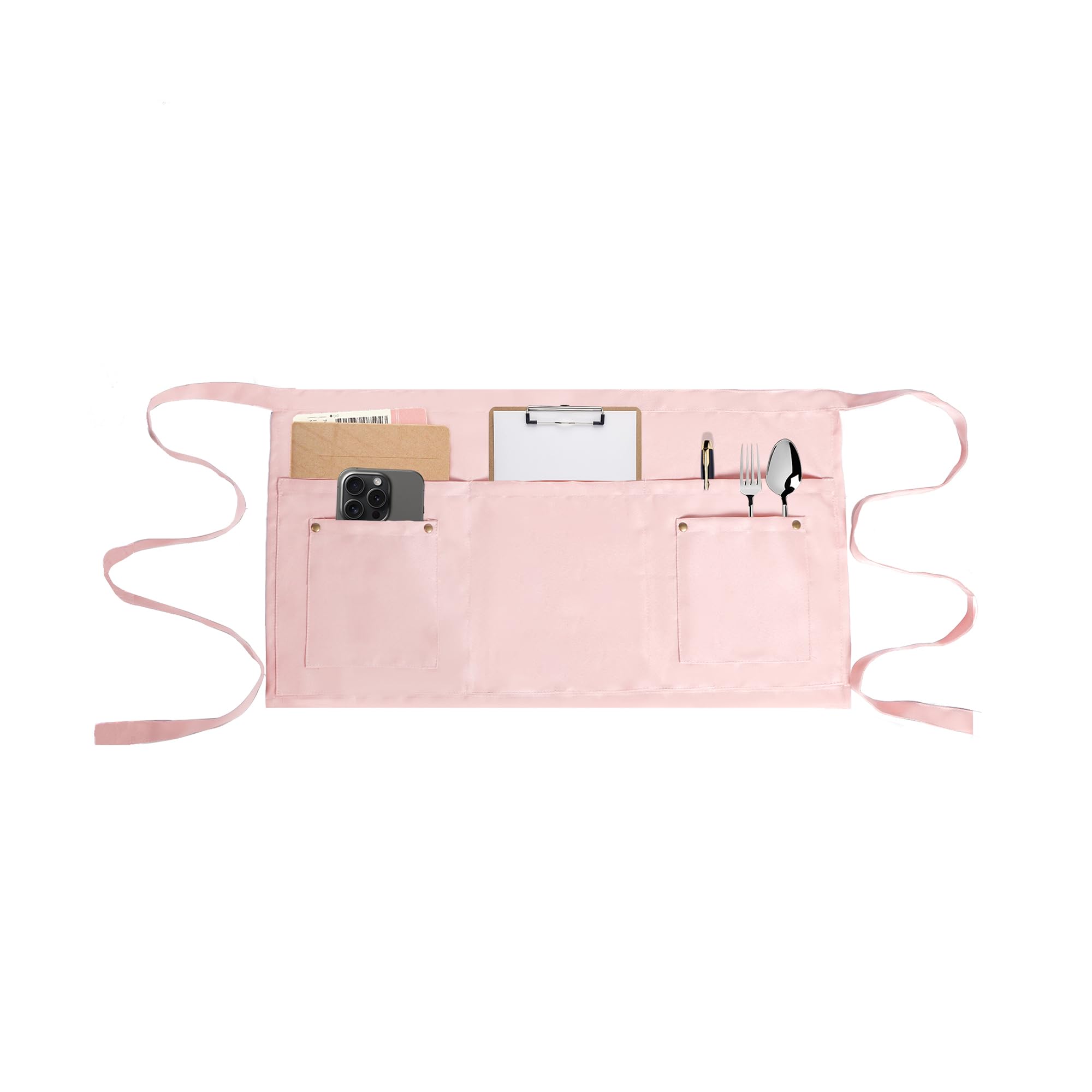 MIKI WELL Waitress Apron with 5 Pockets - Pink Waist Apron Short Half Work Aprons for Waitress Waiter Women Men Chef (Pink)