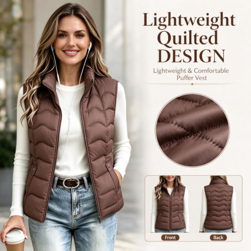 Puffer Vest Women Fall Winter Stand Collar Quilted Sleeveless Zip Up Jacket - image 4