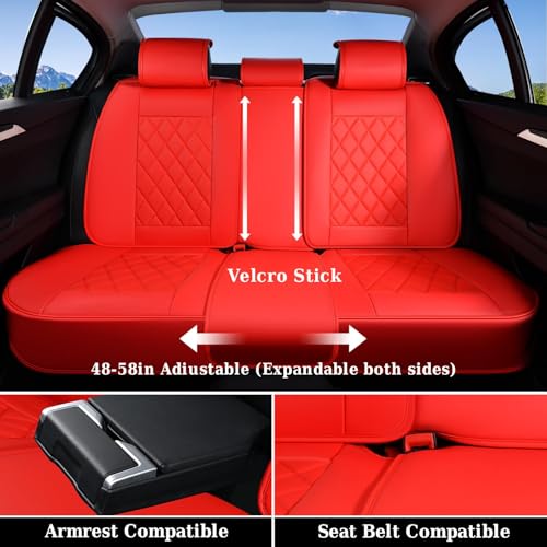 Image of Coverado Car Seat Covers Full Set, 5 Seat Universal Seat Cover for Cars, Luxury Faux Leather Waterproof Seat Cover, Front and Back Car Seat Protector, Auto Seat Covers Fit for Most Vehicles, Red