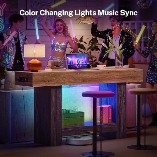 Image of 63 inch Entryway Table with Smart RGB Lights and Charging Station, Narrow Console Table with App-Controlled and Music Sync, Farmhouse Entry Way with Open Storage for Living Room, Hallway, Behind Couch