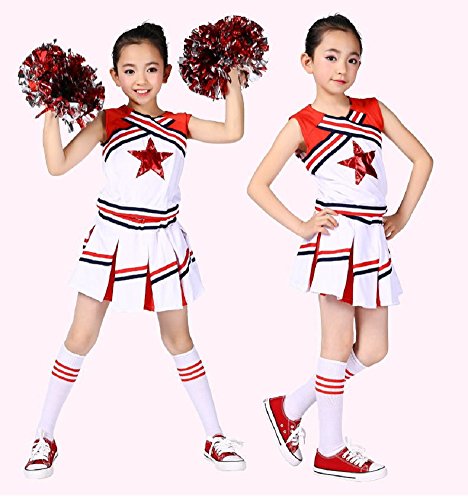 Lolanta Little Girls Cheerleader Uniform Outfit Cheerleading Costume Fun Varsity Brand Youth Red White (Red, 6X-7) #TOP1
