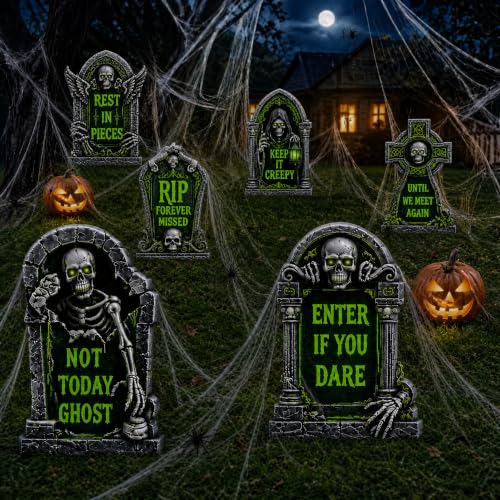 16.5 Inch 6 Pack Halloween Tombstones Outdoor, Graveyard Signs with Stakes - image 7