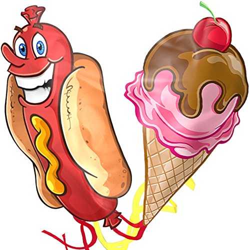 aGreatLife Rainbow Bundle Kite for Kids - Delicious Ice Cream Kite and Hotdog Kite Set - Premium Quality Easy Flyer Kites - Ideal for Outdoor Activities with Extra Tail for Perfect Balance