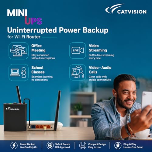 Image of Catvision Mini UPS for WiFi Router Broadband Modem | Support 12V-2A Routers | Backup Upto 4 Hrs (Lab Tested) | WiFi Router UPS Power Backup During Power Cuts | 1 Year Warranty