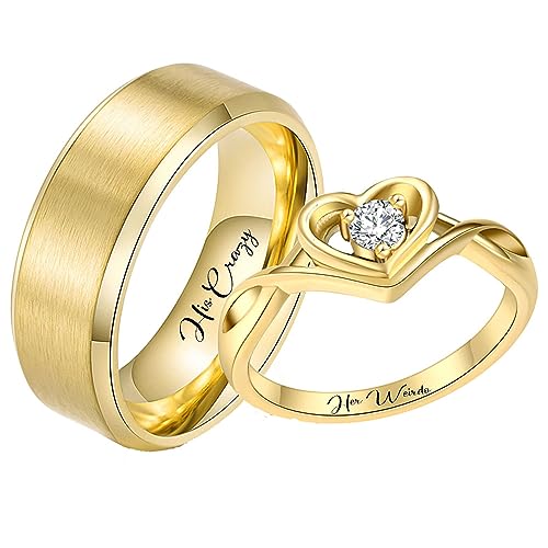 Customized Couples Rings Matching Heart Promise Rings for Him and Her Set CZ Engagement Rings for Women Custom Engraved Ring Men's Wedding Bands Tungsten