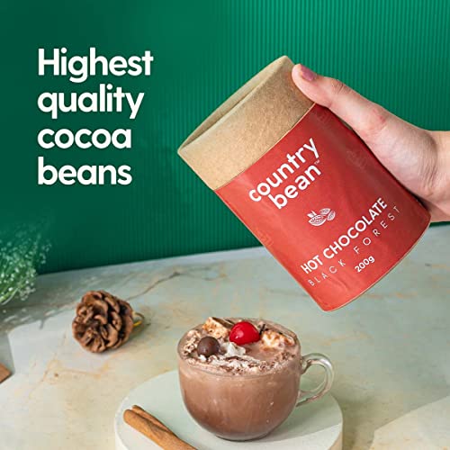 Image of Country Bean Black Forest Hot Chocolate, 60% less sugar, 200G, Enjoy Hot or Cold, Perfect Beverage For Monsoons