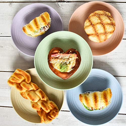 Gonioa 5 Pack Lightweight Wheat Straw Plates-7.8'' Unbreakable Dinner Plates Set-Dishwasher & Microwave Safe, Healthy for Kids, Adults, BPA Free