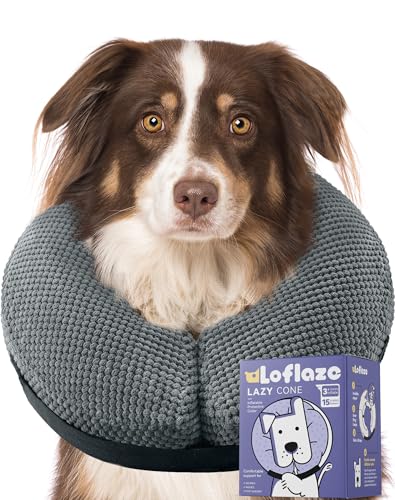 Image of Loflaze Soft Inflatable Dog Cone Collar Alternative After Surgery - Dog Neck Donut E Collar for Large Medium Small Dogs Cats Post Surgery - Recovery Collar to Stop Licking - Grey, XL