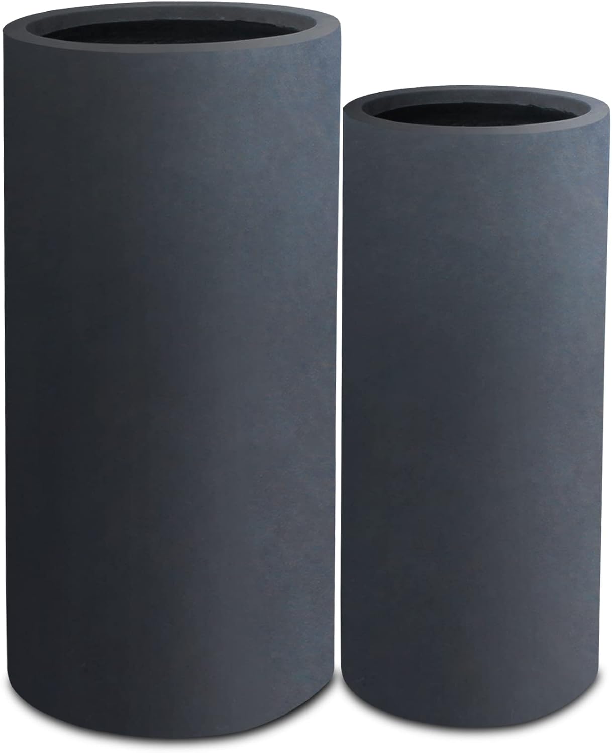 Kante 11" D and 8" D Round Concrete Large Tall Plant Pots Outdoor Indoor Planters with Drainage Hole for Patio, Set of 2, Charcoal